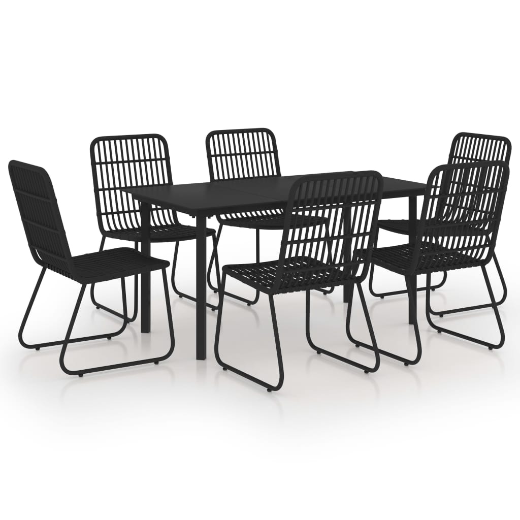 Dining Set Black Poly rattan, powder-coated steel, glass
