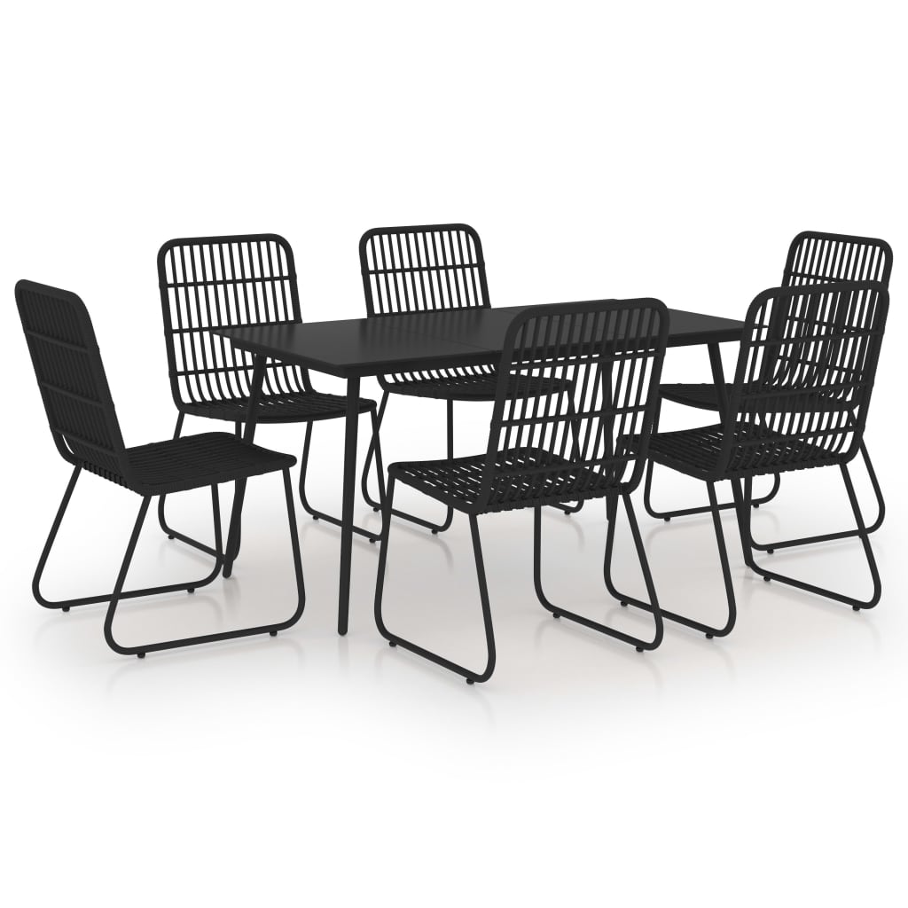 Dining Set Black Poly rattan, powder-coated steel, glass