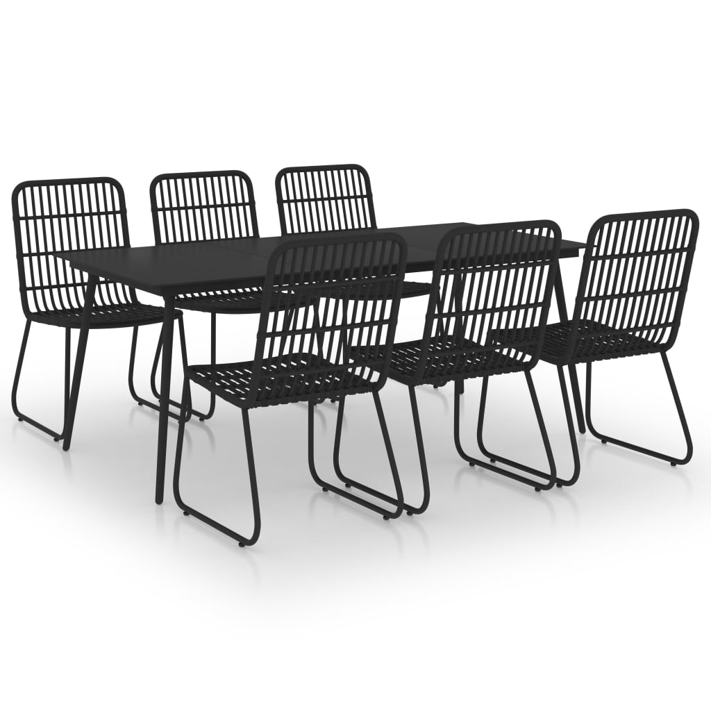Dining Set Black Poly rattan, powder-coated steel, glass Large