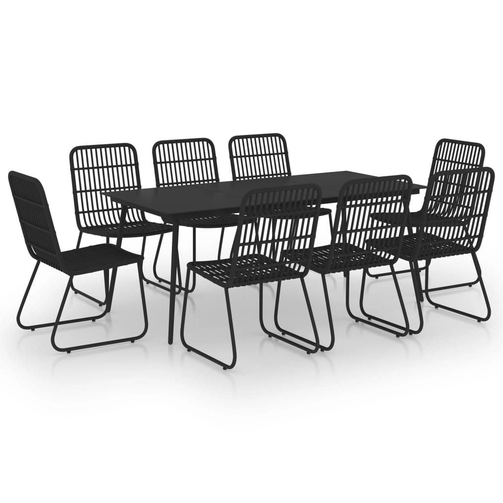 Dining Set Black Poly rattan, powder-coated steel, glass Large