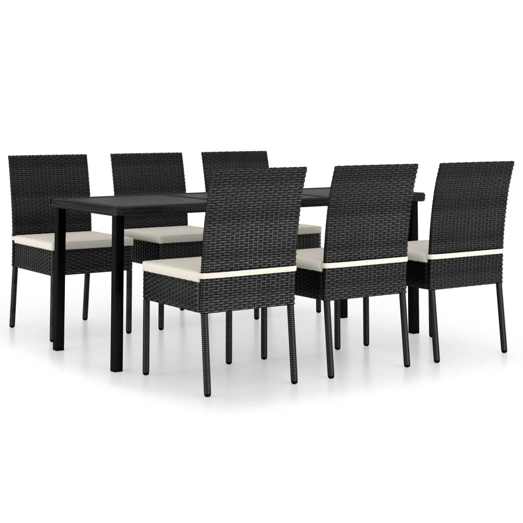 Dining Set Black Poly rattan, powder-coated steel, glass Medium