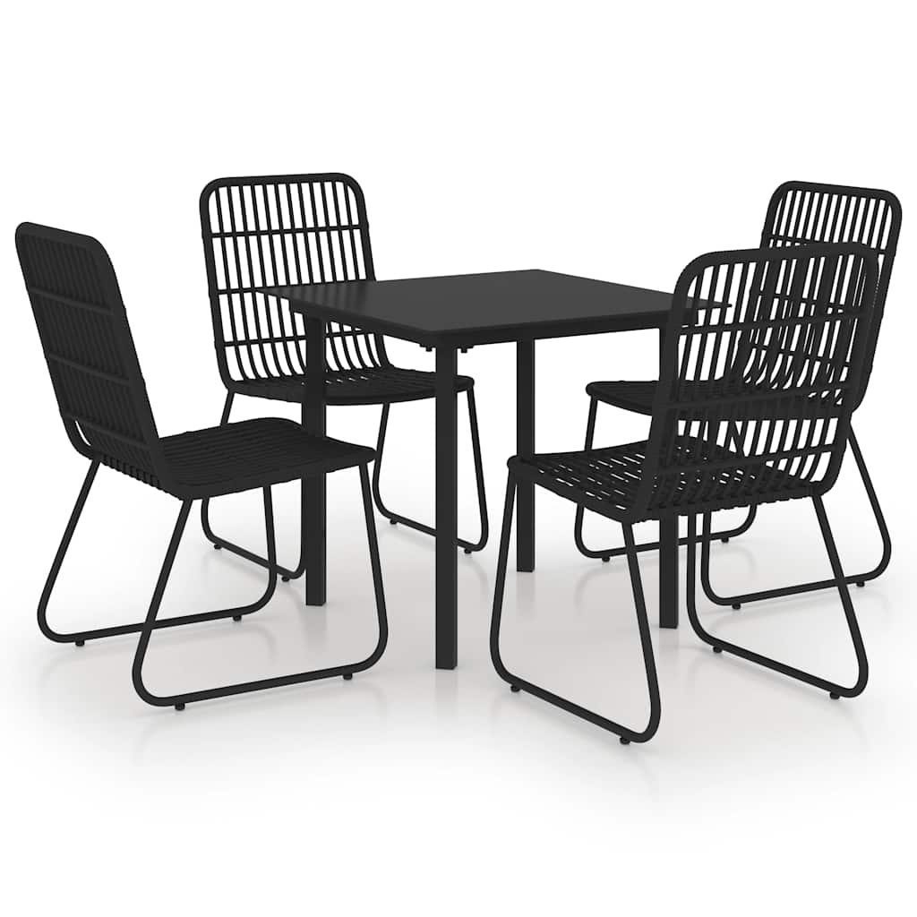 Dining Set Black Poly rattan, powder-coated steel, glass Regular