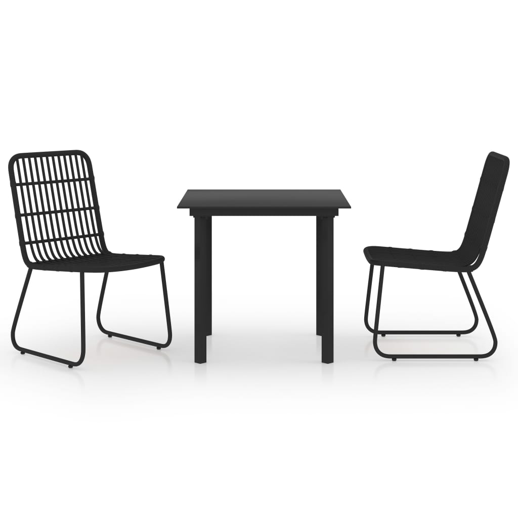 Dining Set Black Poly rattan, powder-coated steel, tempered glass