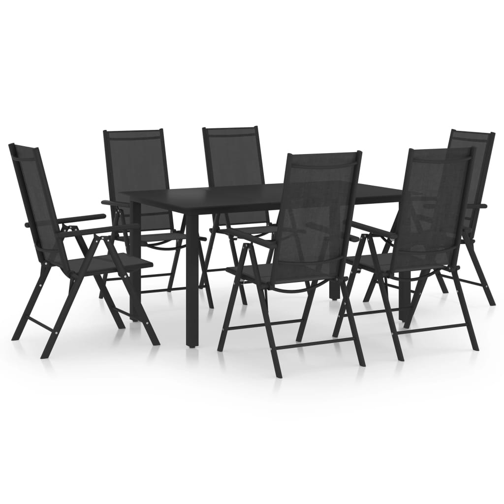 Dining Set Black Powder-coated aluminum, Textilene, Glass Medium