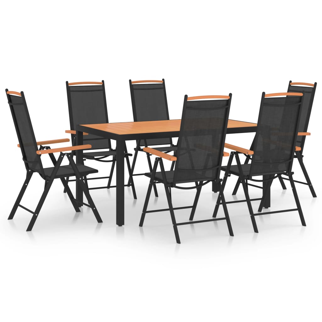 Dining Set Black Powder-coated aluminum, Textilene, WPC Medium