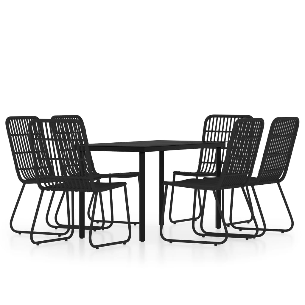 Dining Set Black Powder-coated steel, glass, PE rattan 7 Piece