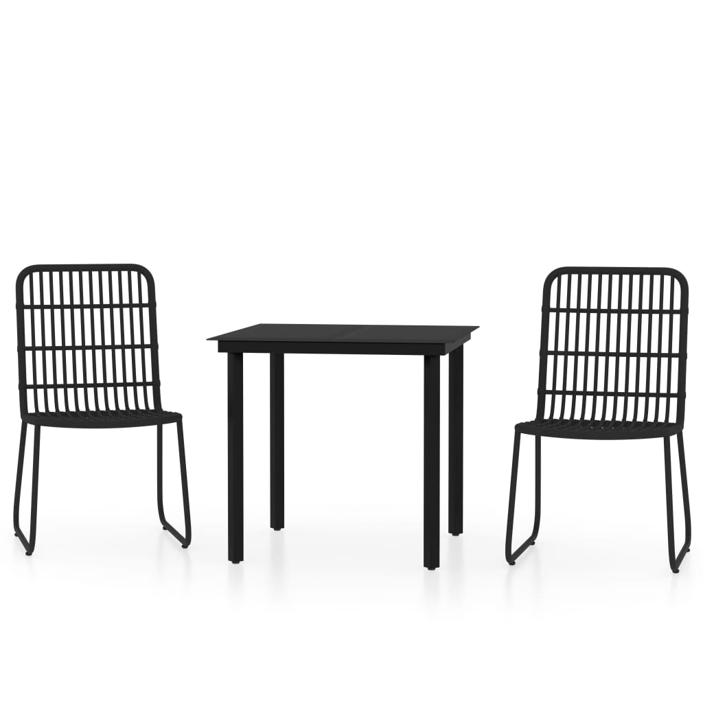 Dining Set Black Powder-coated steel, glass, PE rattan