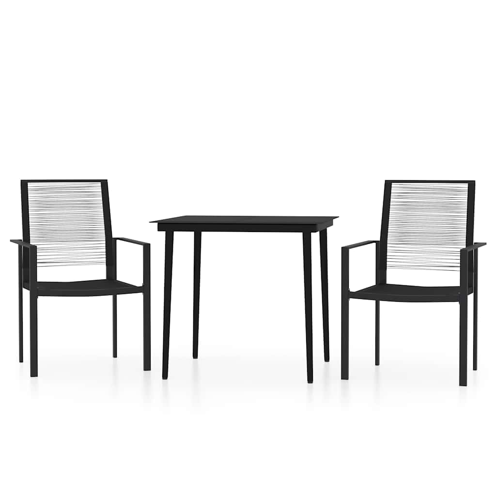 Dining Set Black Powder-Coated Steel, Glass, PVC Hollow Rattan