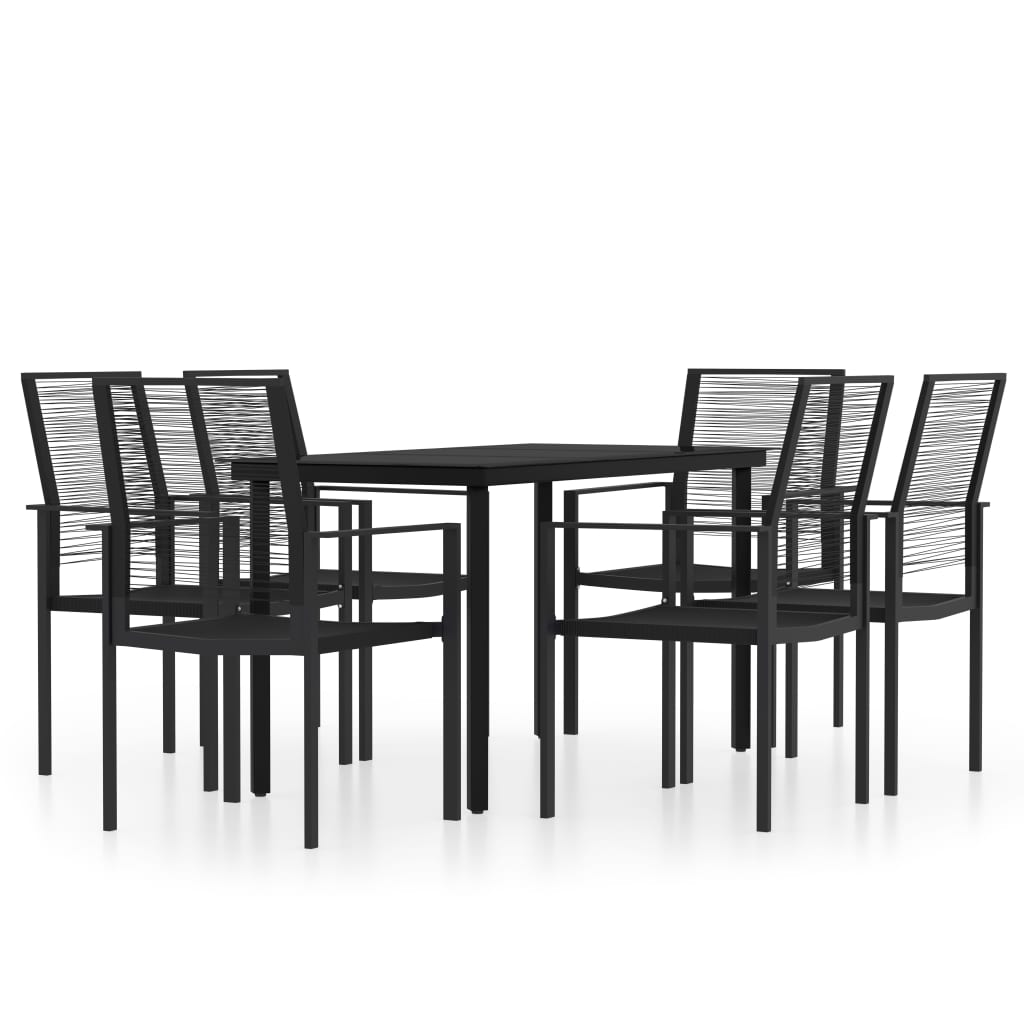 Dining Set Black Powder-coated steel, glass, PVC hollow rattan