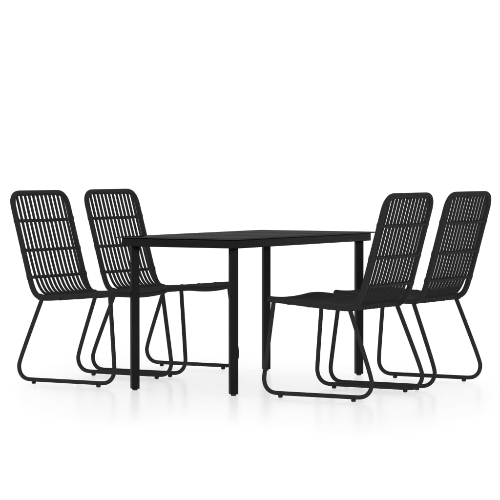 Dining Set Black Powder-Coated Steel, PE Rattan, Glass 5 Piece Set