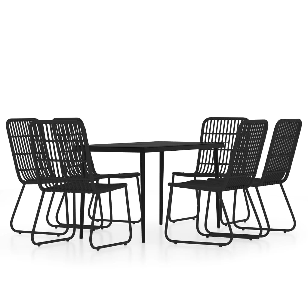 Dining Set Black Powder-coated steel, PE rattan, glass Medium