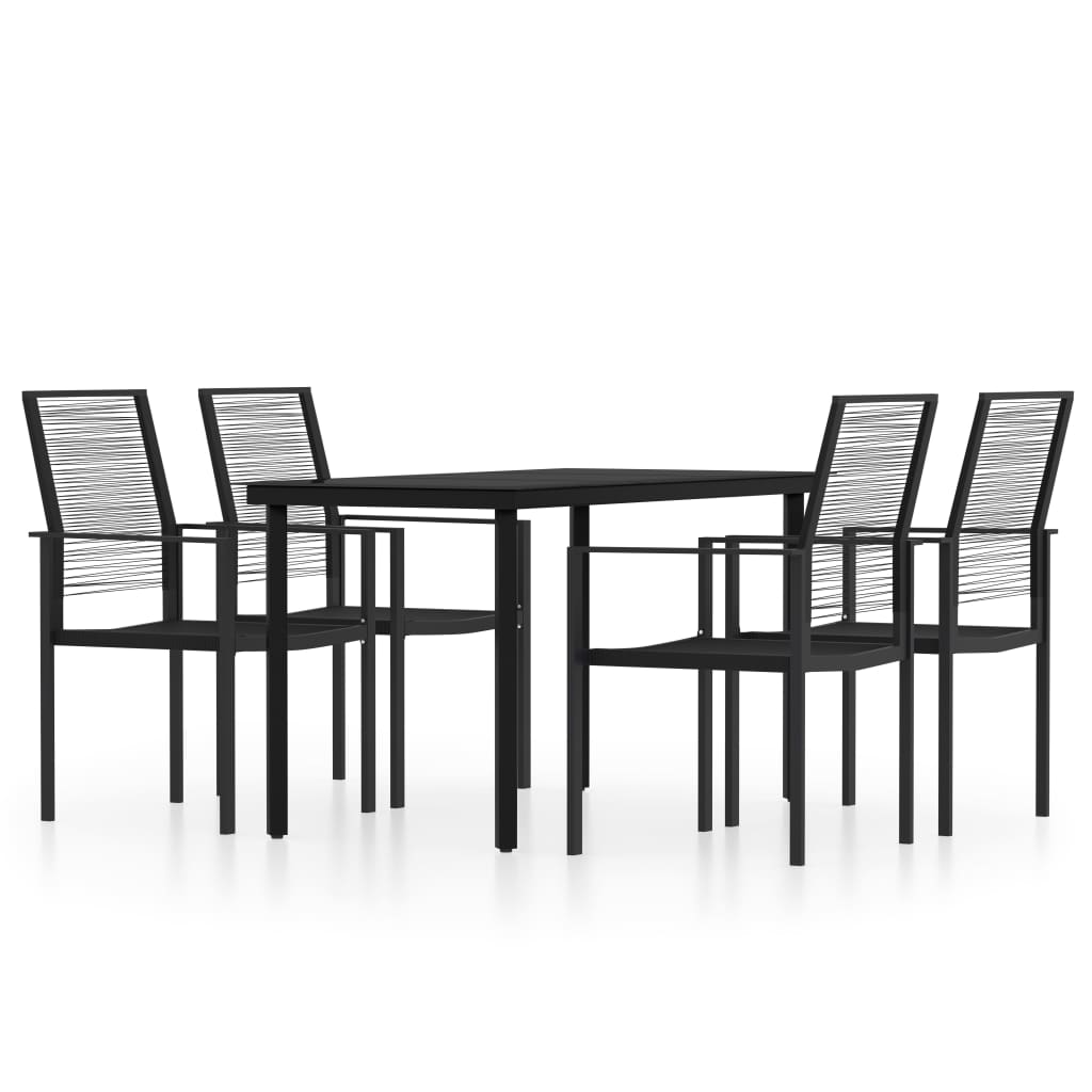 Dining Set Black Powder-coated steel, PVC hollow rattan, glass