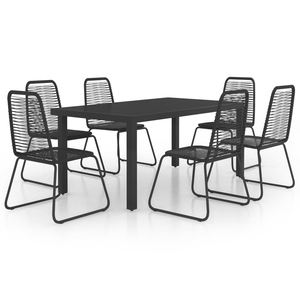 Dining Set Black PVC Rattan, Aluminum, Powder-Coated Steel