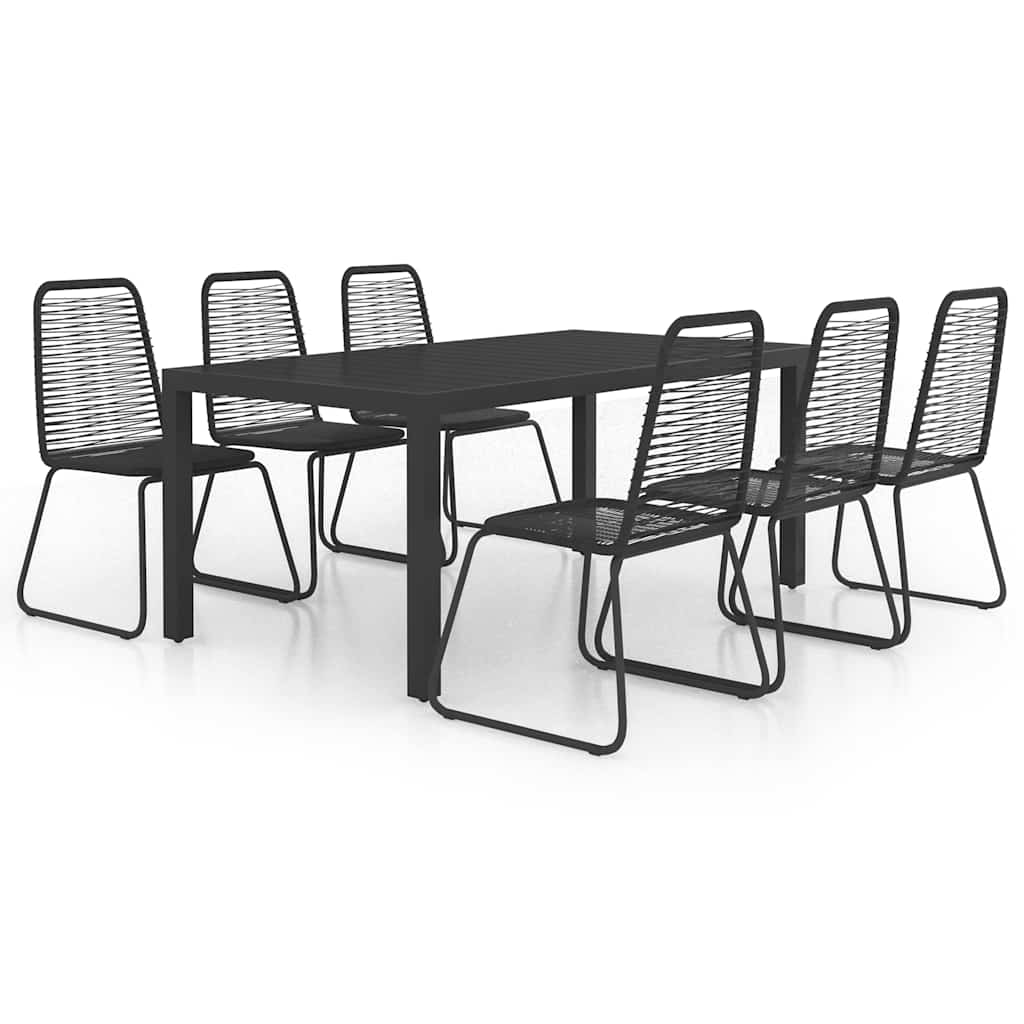 Dining Set Black PVC rattan, powder-coated steel, aluminum, WPC