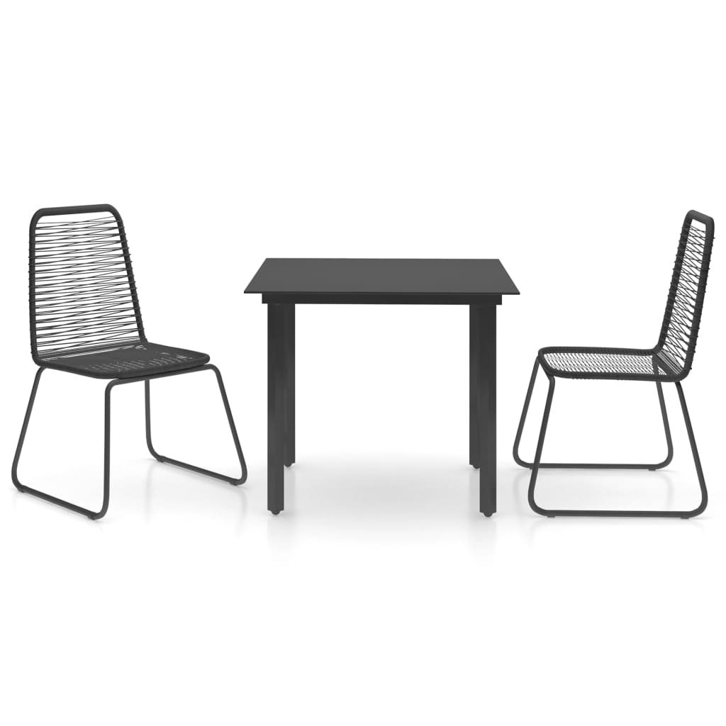 Dining Set Black PVC rattan, powder-coated steel, glass Standard