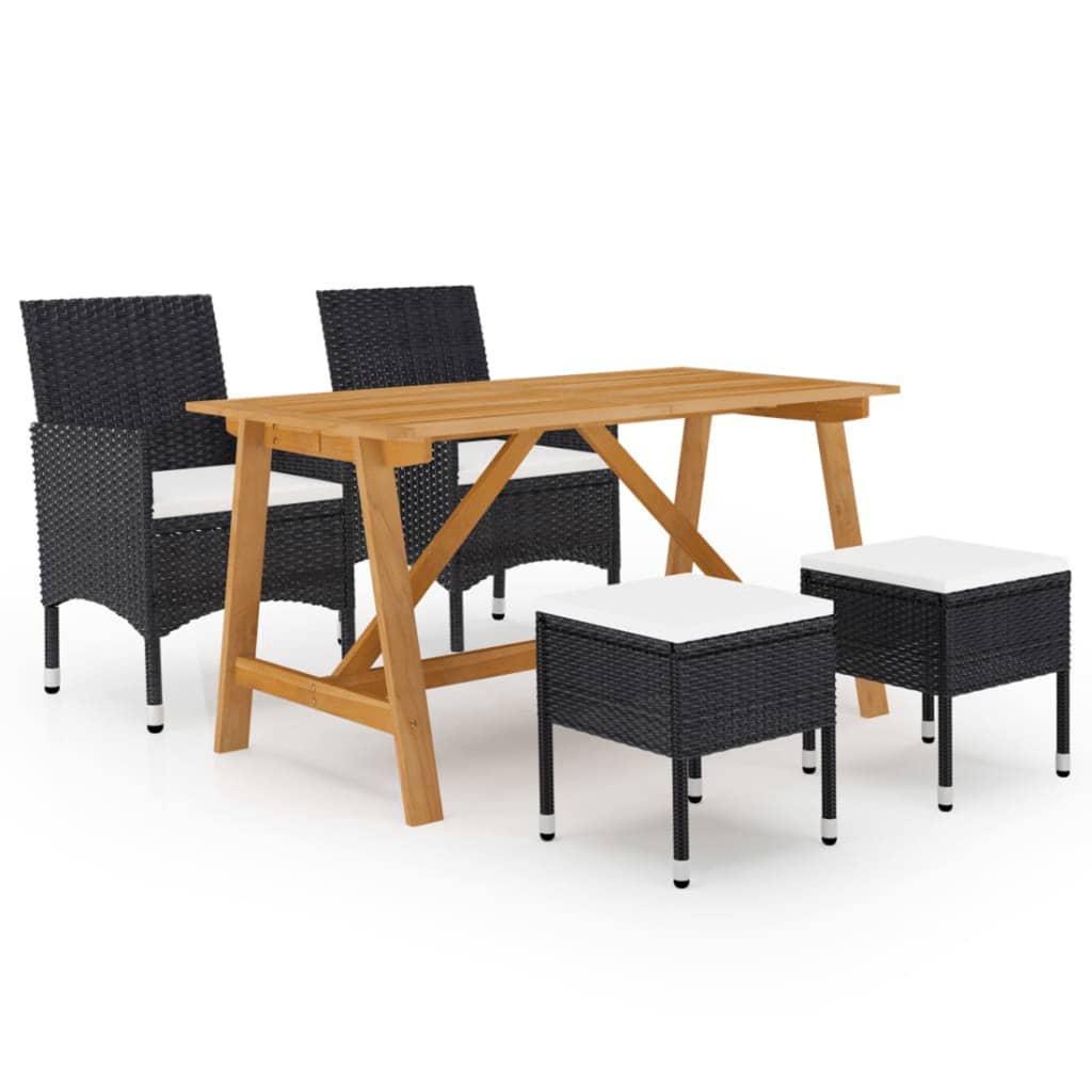 Dining Set Black Solid Acacia wood 5 Piece Set Ergonomic