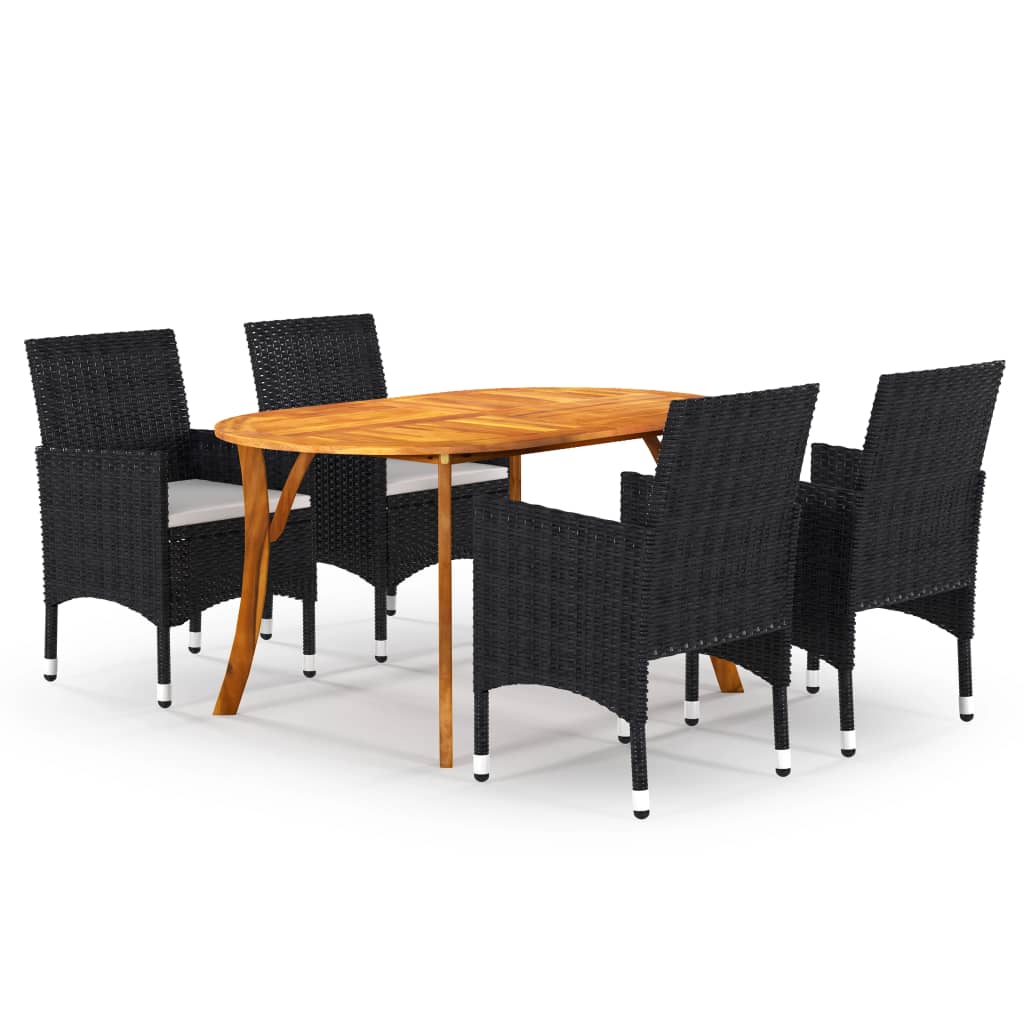 Dining Set Black Solid Acacia Wood 5 Piece Set Seats Plenty