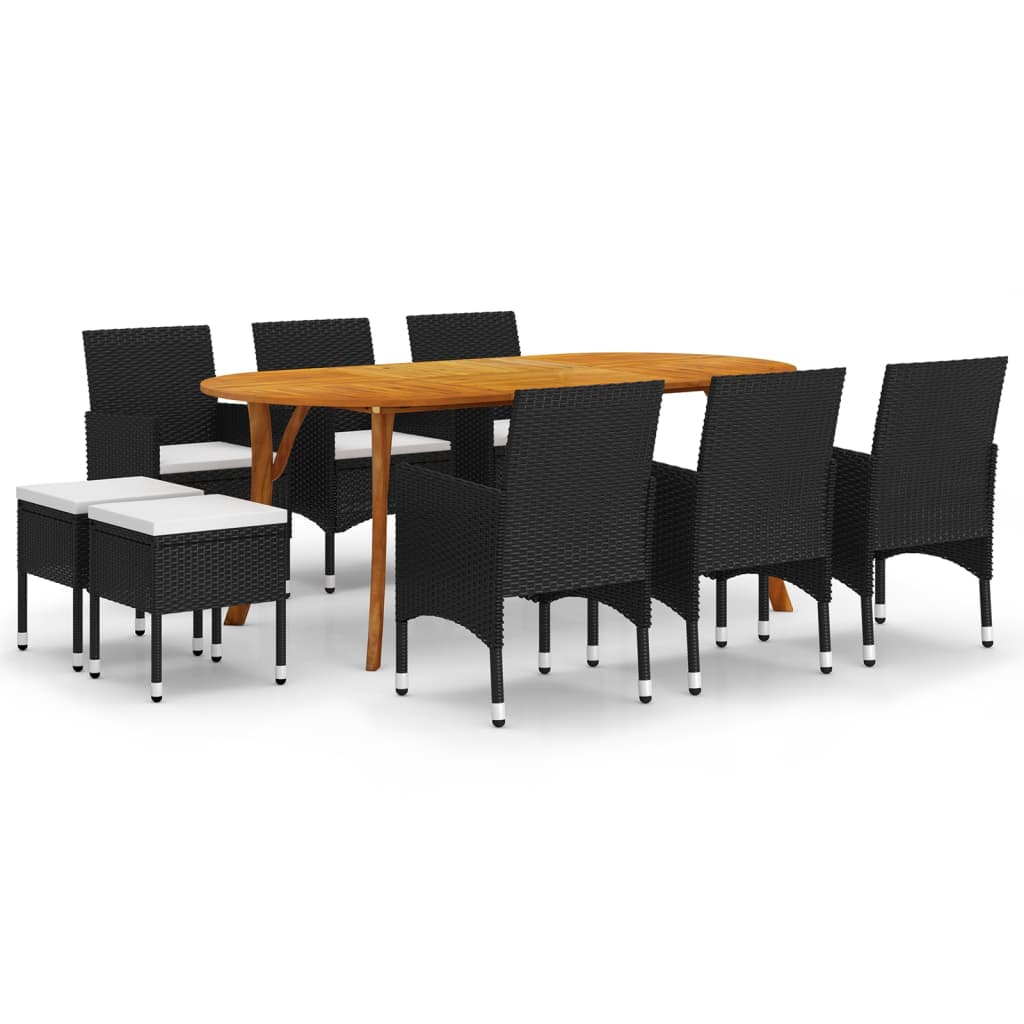 Dining Set Black Solid Acacia wood 9 Piece Dining Set