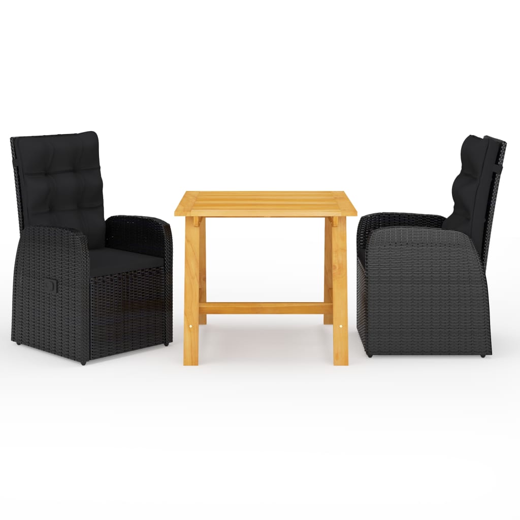 Dining Set Black Solid Acacia wood Adjustable Armrests Dining Set