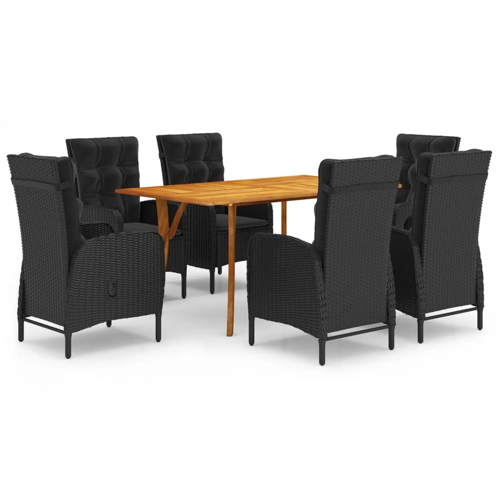 Dining Set Black Solid Acacia Wood Large Durable Dining Set