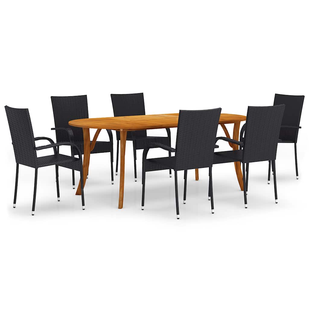 Dining Set Black Solid acacia wood Large Stackable Dining Set