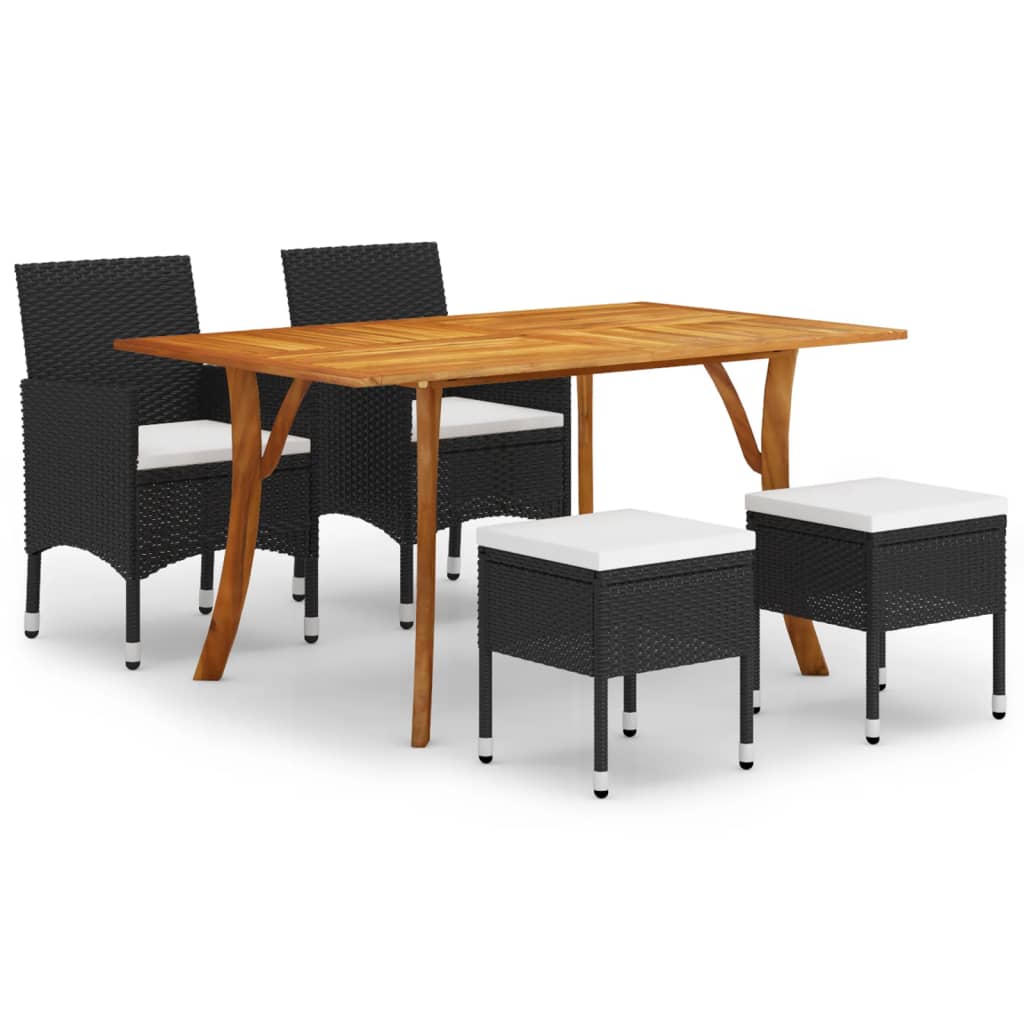 Dining Set Black Solid Acacia Wood Medium Durable Dining Set