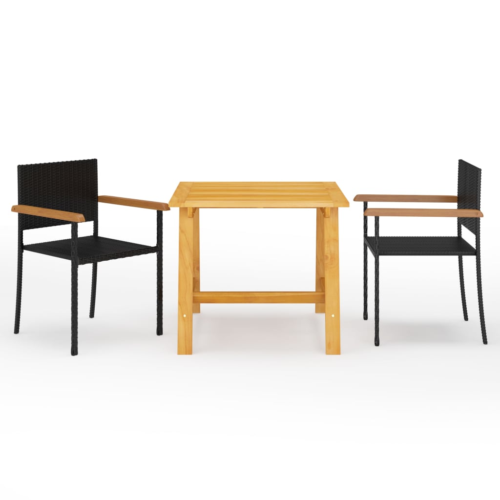 Dining Set Black Solid Acacia Wood Medium Durable Dining Set