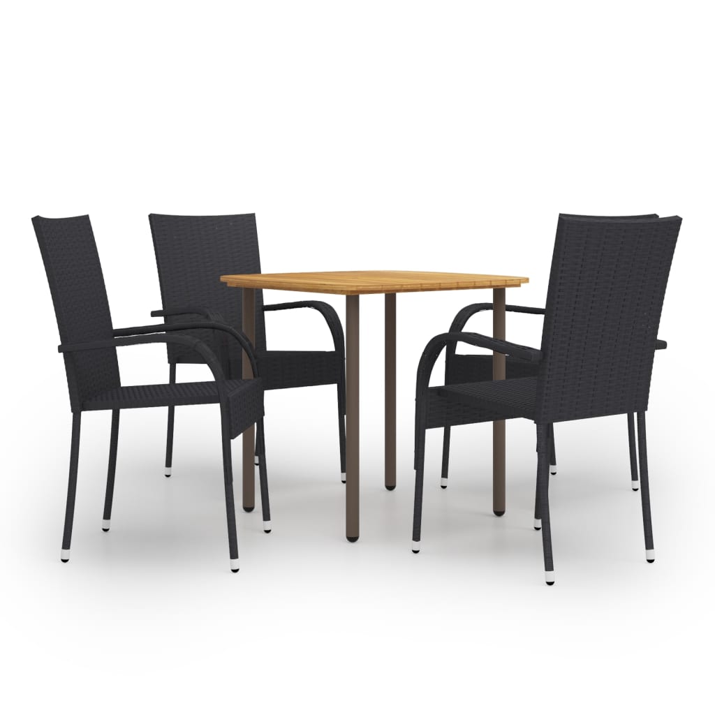 Dining Set Black Solid Acacia wood Medium Stackable Dining Set
