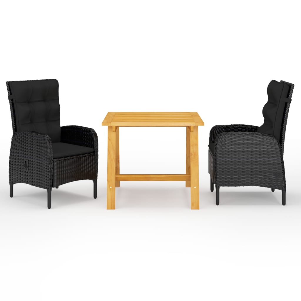 Dining Set Black Solid acacia wood, PE rattan, powder-coated steel
