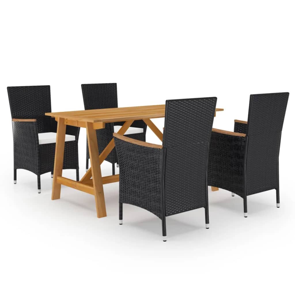Dining Set Black Solid Acacia wood Standard Tough