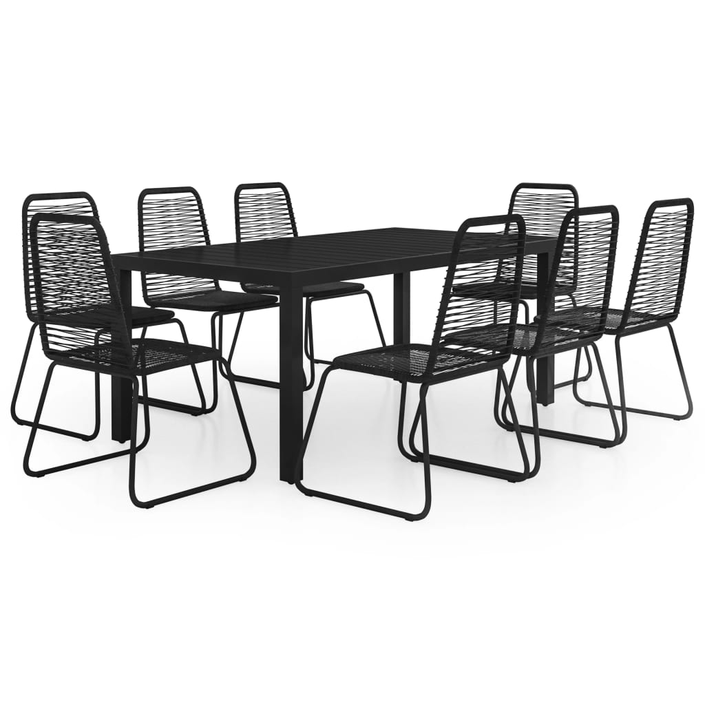 Dining Set Black WPC, Aluminum, PVC Rattan, Steel 9-piece set