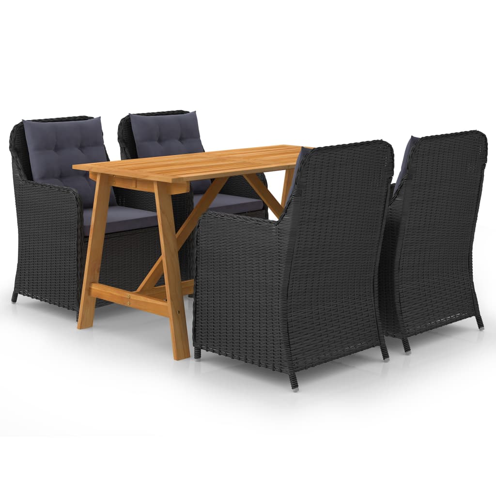 Dining Set Black,Rattan,Dark Grey,Wood