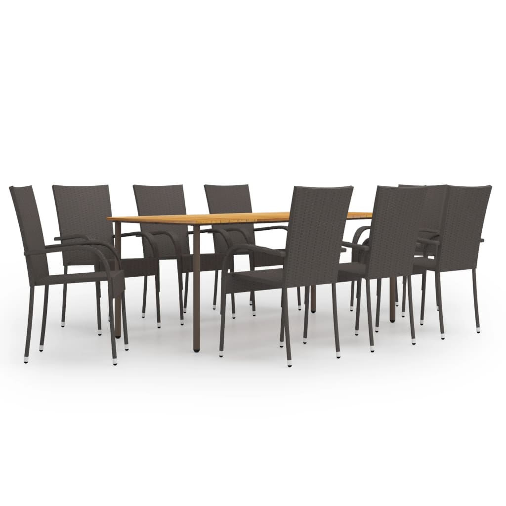 Dining Set Brown PE rattan Large Stackable Dining Set