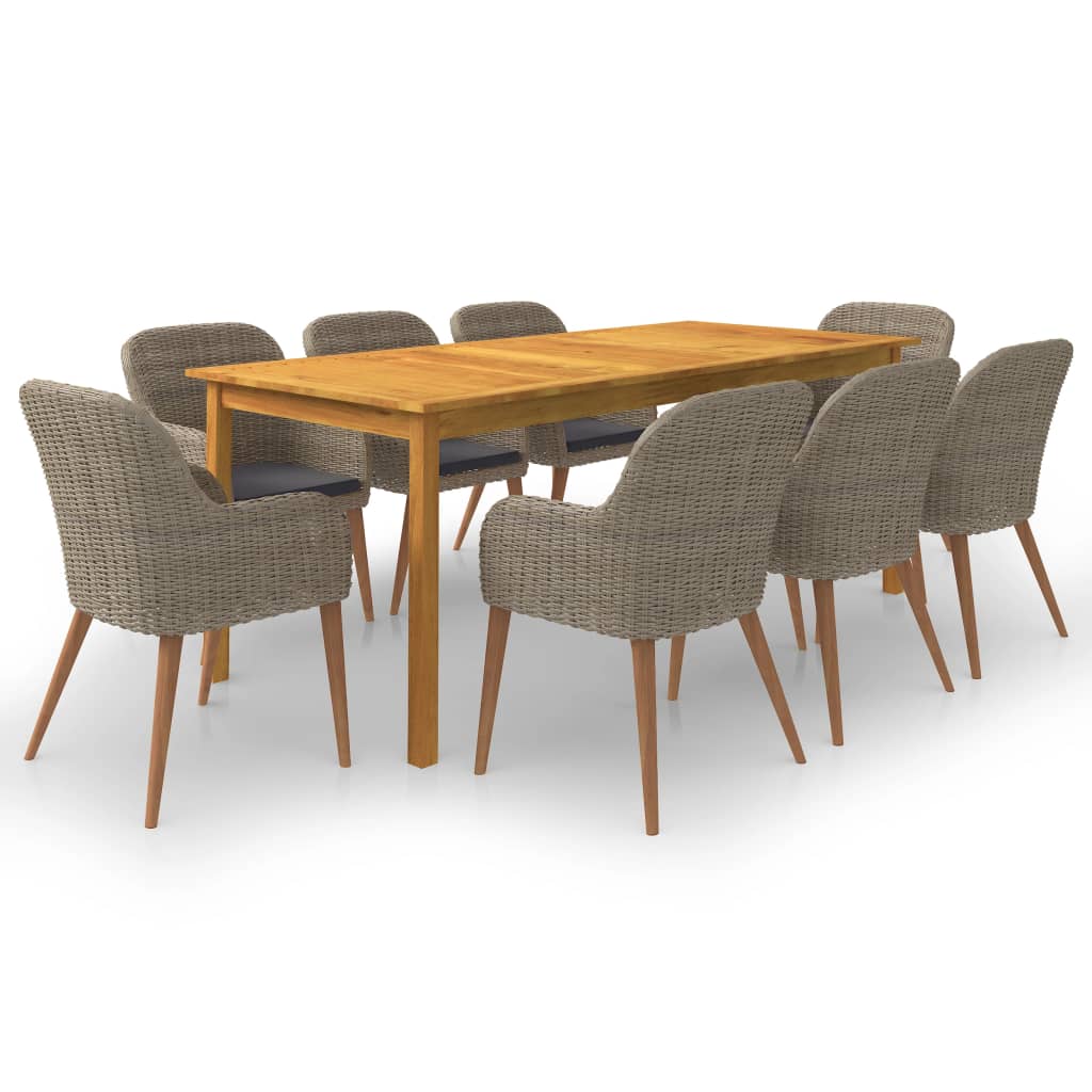 Dining Set Brown Solid Acacia Wood 9 Piece Set Durable