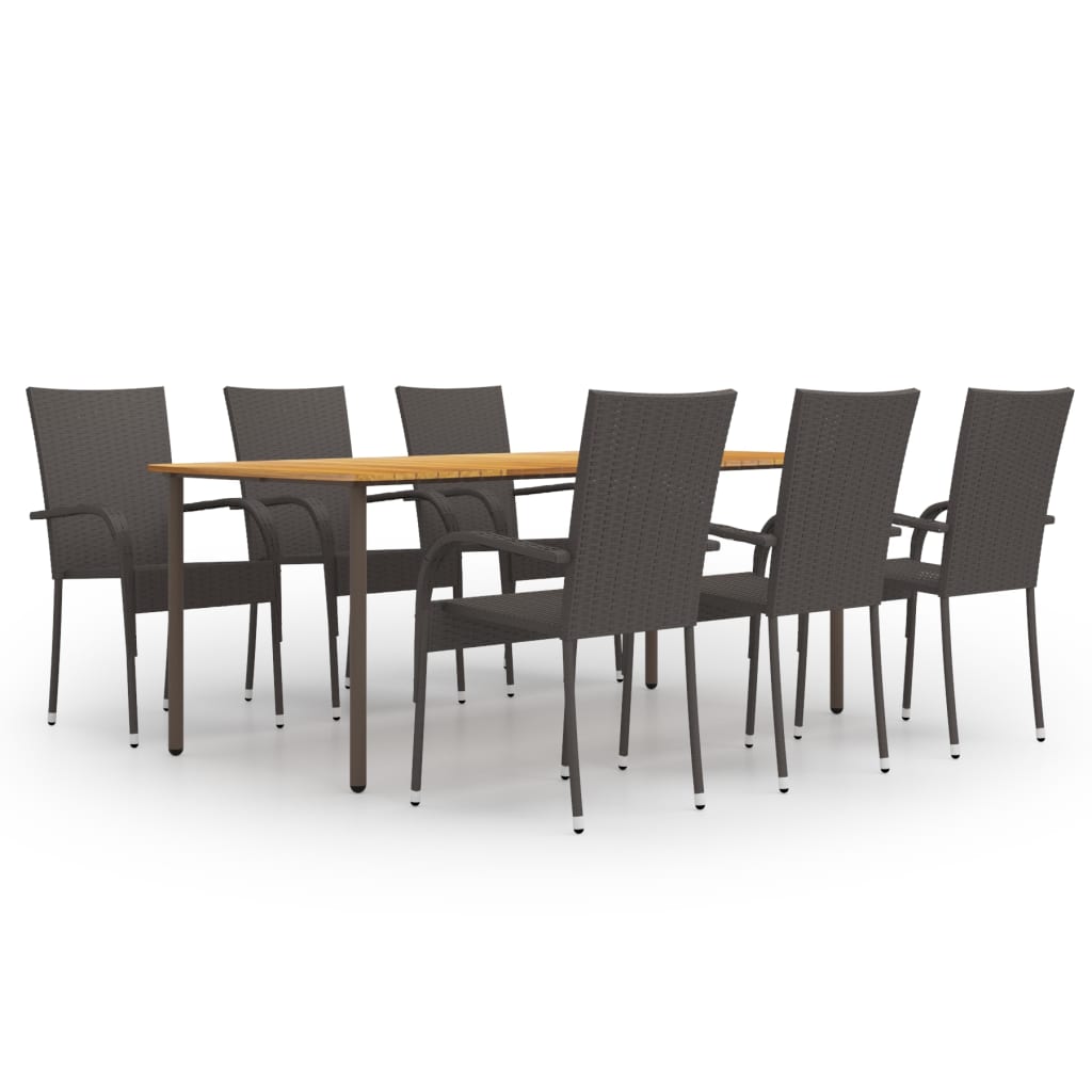 Dining Set Brown Solid acacia wood Large Stackable Dining Set