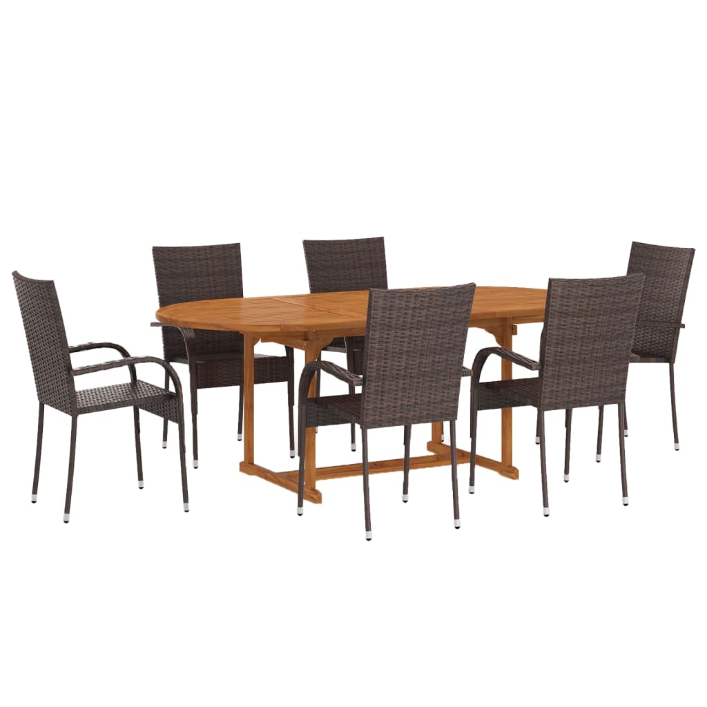 Dining Set Brown Solid Acacia wood Medium Stackable Dining Set