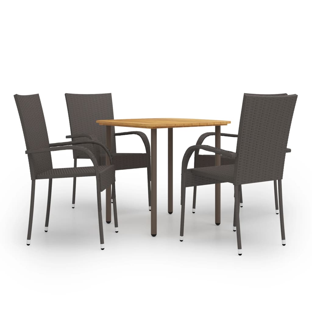 Dining Set Brown Solid Acacia Wood, PE Rattan, Powder-Coated Steel