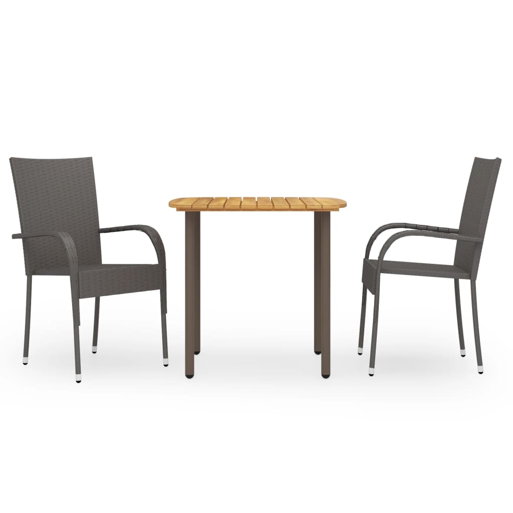 Dining Set Brown Solid acacia wood, PE rattan, Powder-coated steel