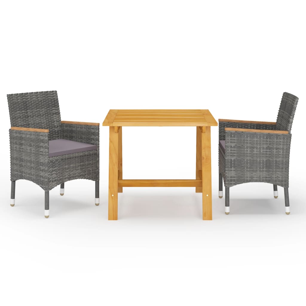 Dining Set Gray Solid Acacia Wood 3 Piece Set Durable