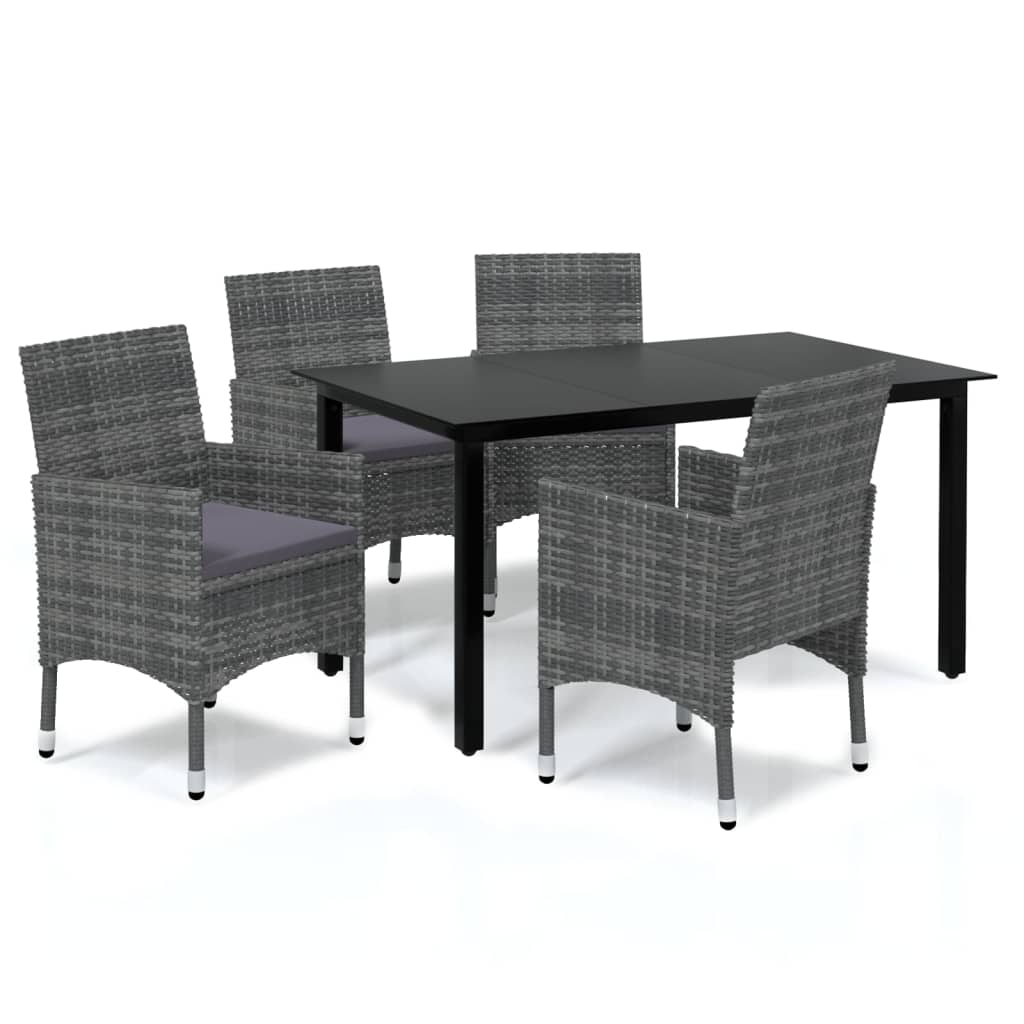 Dining Set Grey PE Rattan 5-Piece Set Lightweight