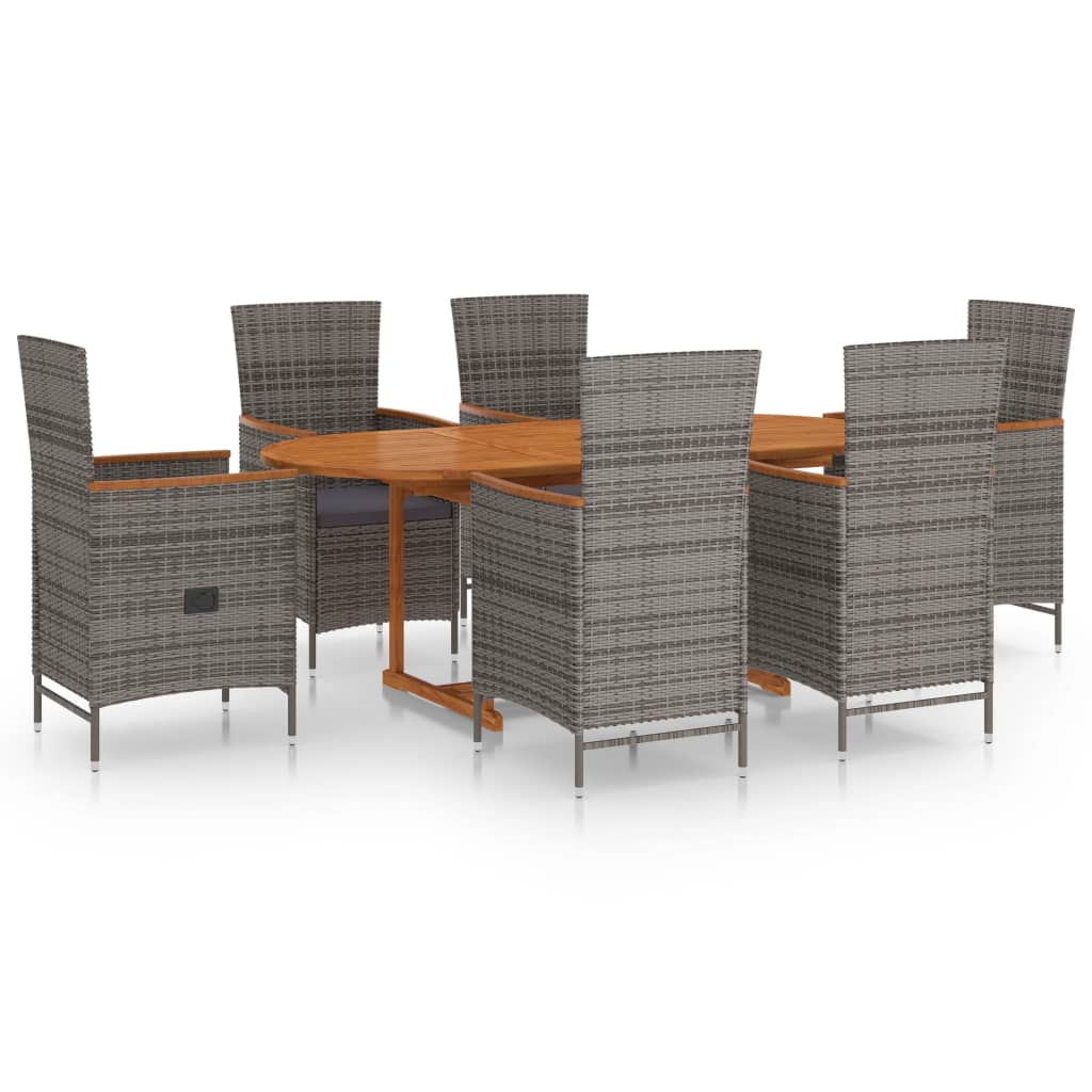 Dining Set Grey PE rattan Large Adjustable Armrests Dining Set