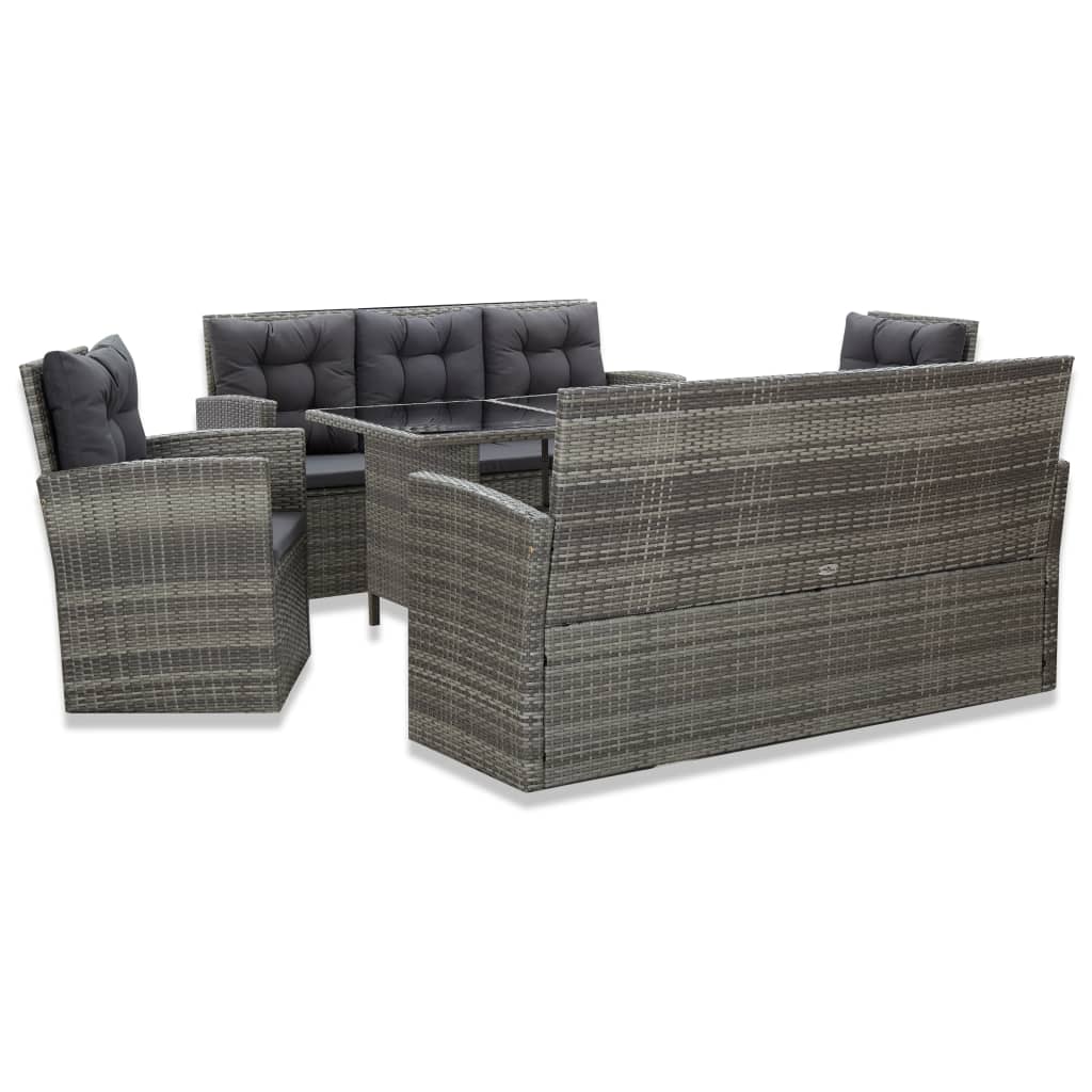 Dining Set Grey PE rattan Large Removable Covers