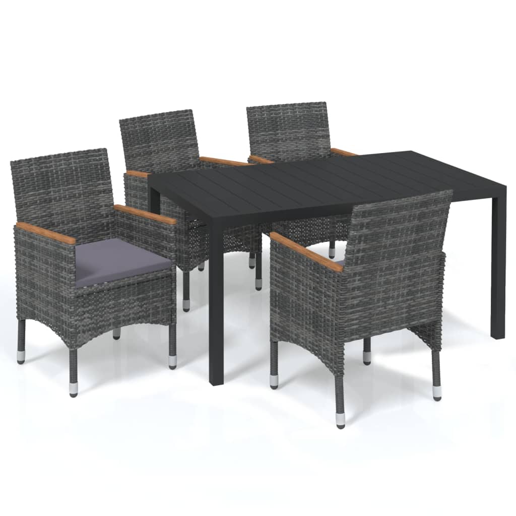 Dining Set Grey PE Rattan Medium Durable 5 Piece Dining Set