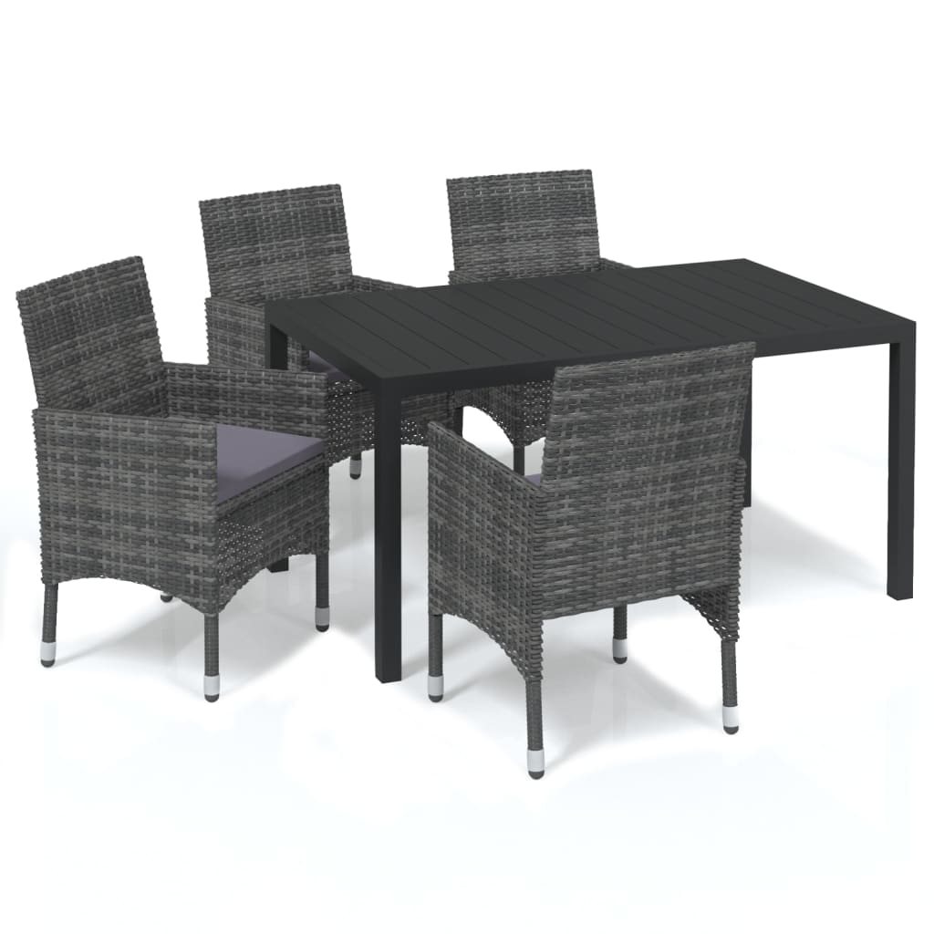 Dining Set Grey PE rattan, steel, 100% polyester, WPC, aluminum