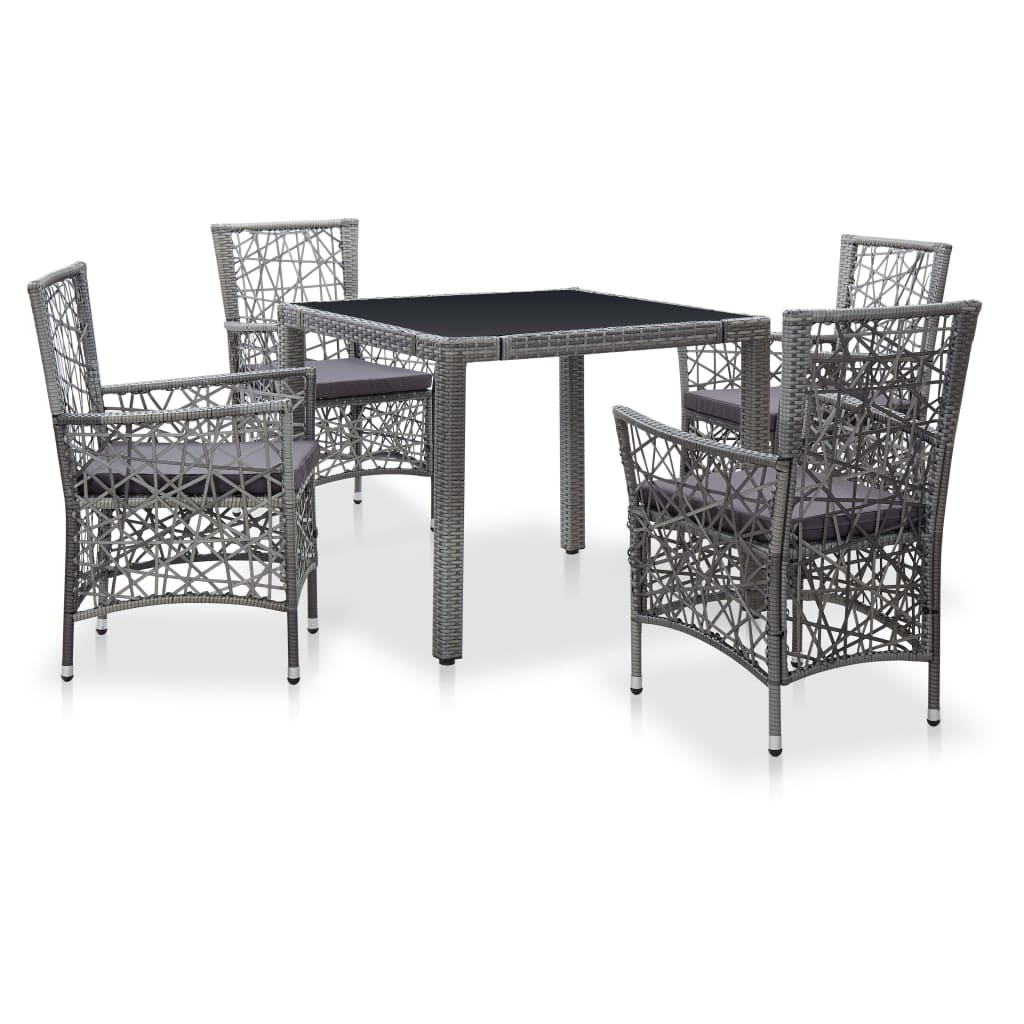 Dining Set Grey PE rattan, Steel, Tempered glass 5 Piece Set