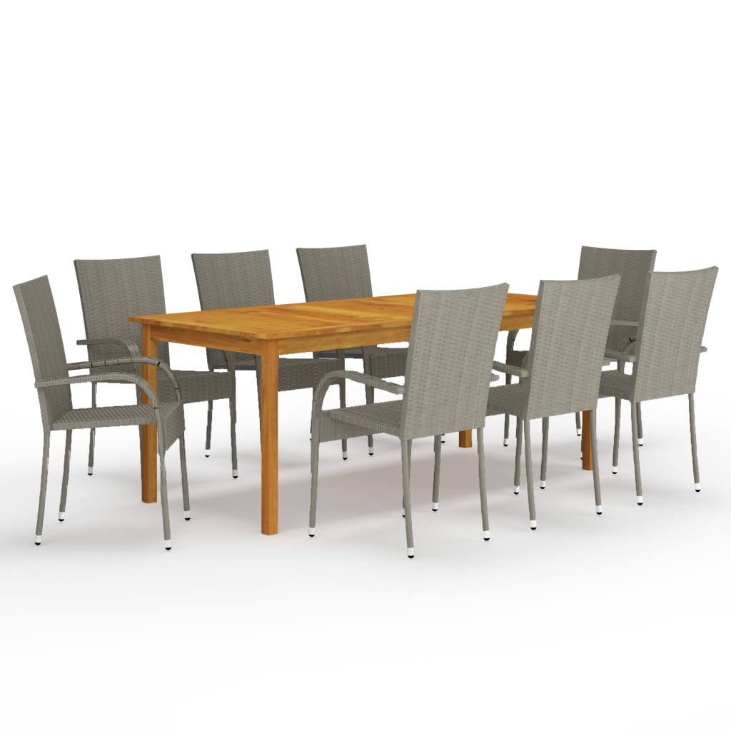 Dining Set Grey Solid Acacia Wood 9-piece set for 8 Stackable