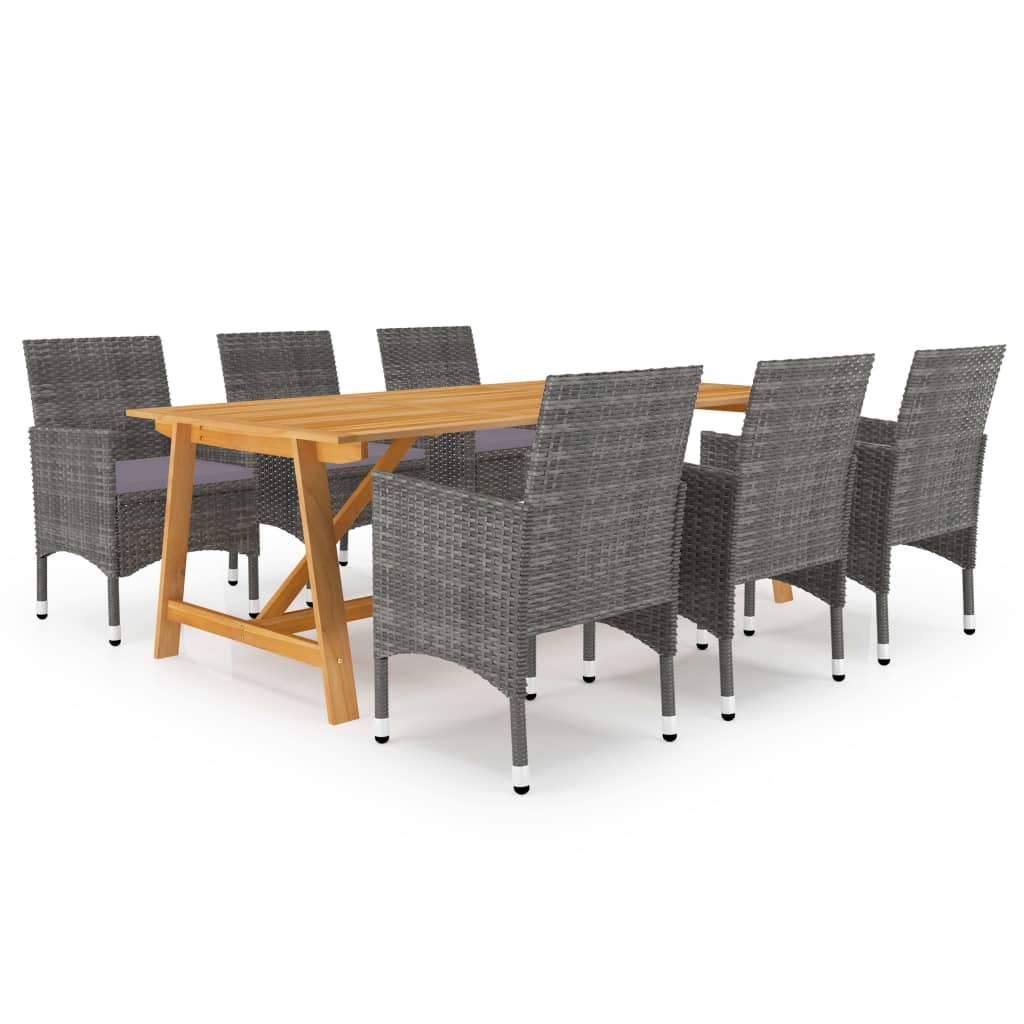 Dining Set Grey Solid Acacia Wood Large Ergonomic