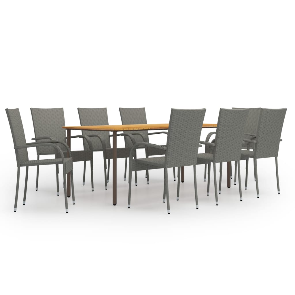 Dining Set Grey Solid acacia wood Large Stackable