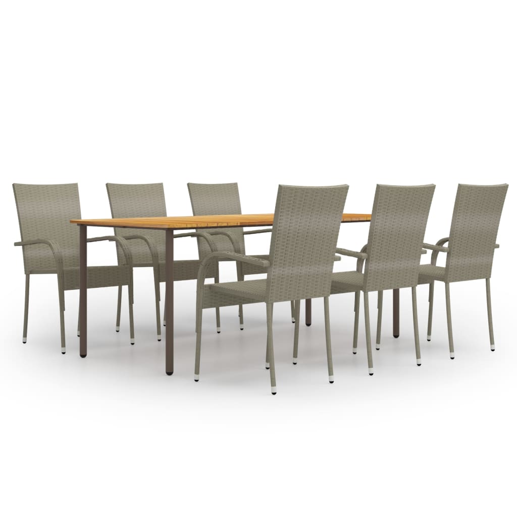 Dining Set Grey Solid Acacia Wood Medium Stackable