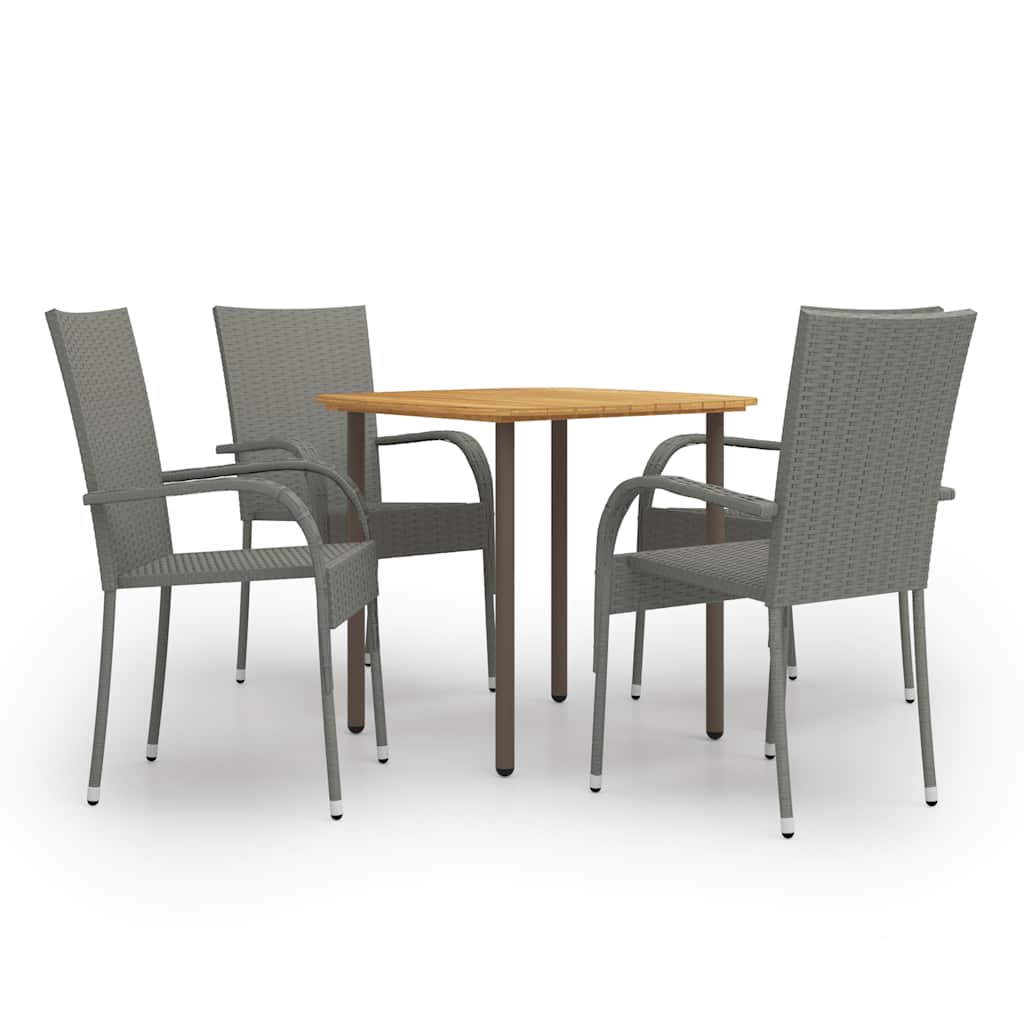 Dining Set Grey Solid acacia wood Medium Stackable
